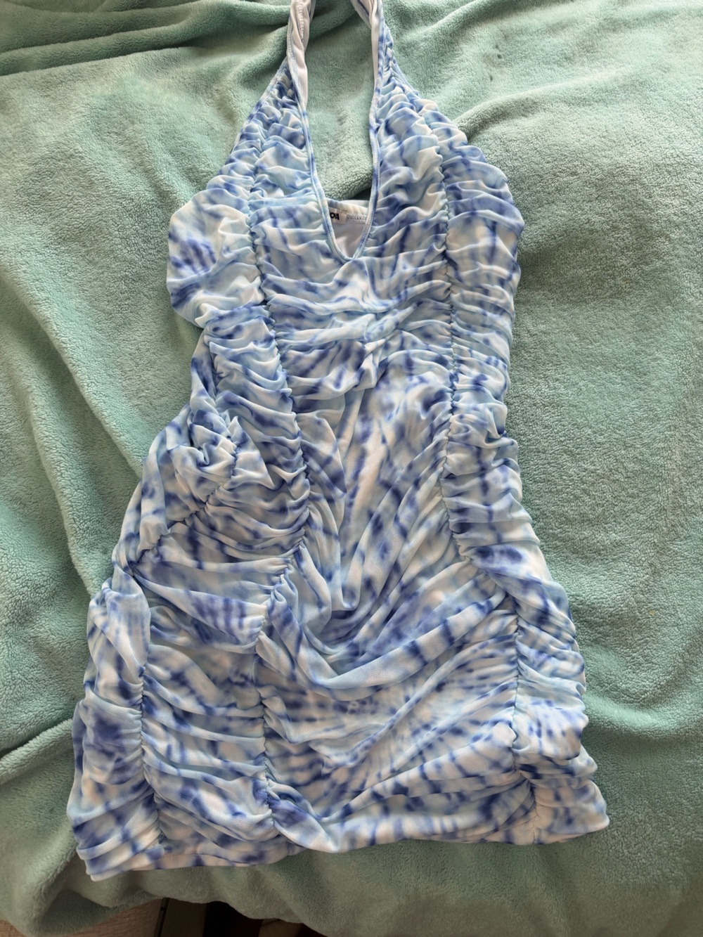 Light Blue Tie-Dye Ruffled Maxi Dress